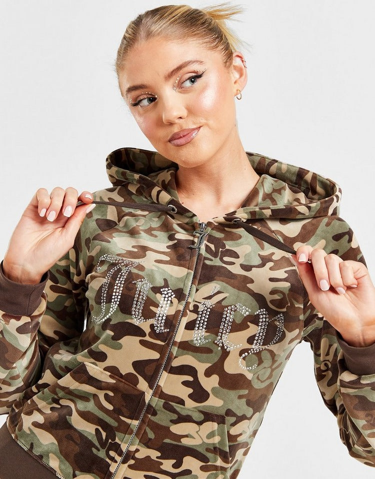 JUICY COUTURE Diamante Velour Camo Hoodie