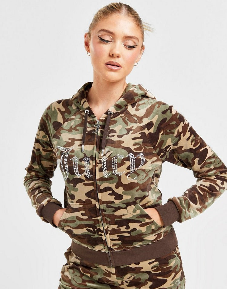 JUICY COUTURE Diamante Velour Camo Hoodie